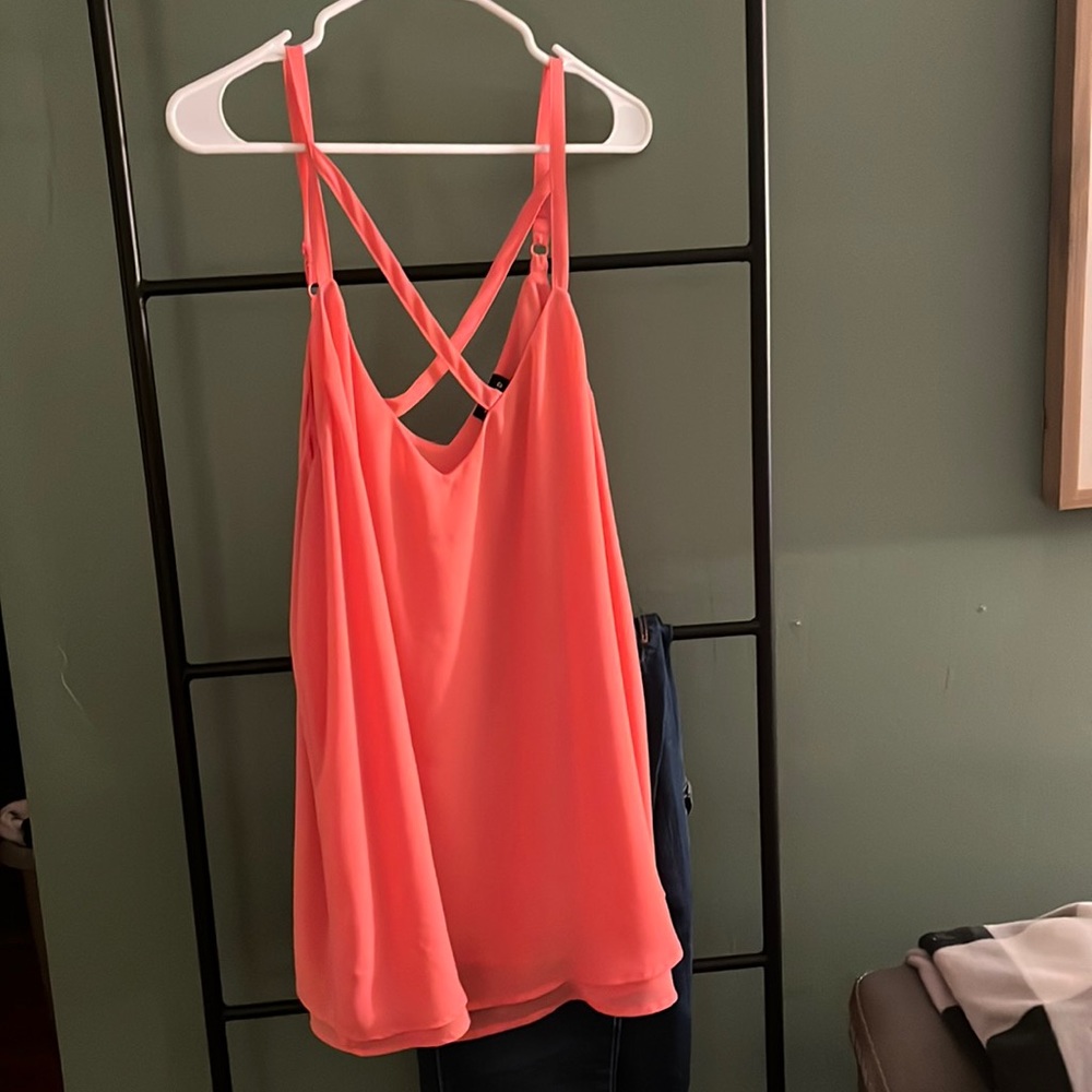 Orange front crossed double layer swing cami